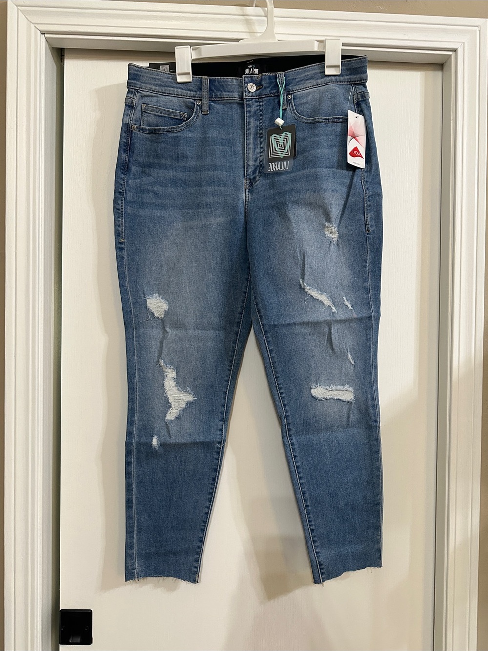 LuLaRoe Denim Women's Distressed Light  Blue Skinny Jeans